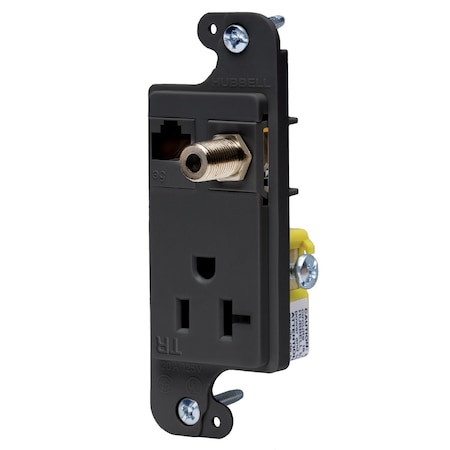 Hubbell Wiring Device-Kellems JLOAD 20A MEDIA OUTLET TR, BLACK RJ620BKTR